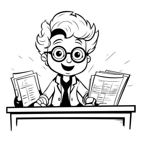 Teacher - Black and White Cartoon Illustration of Teacher Charac