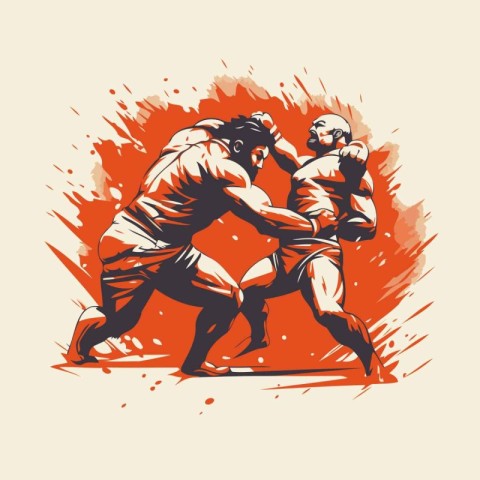 Boxing. Two Boxers fighting designed on splash background graphi