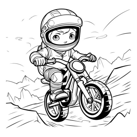 illustration of a child riding a motocross motorbike.