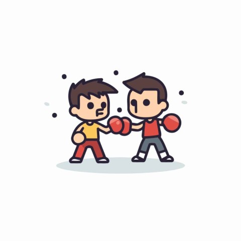 Cartoon boxer and boxer sparring. Vector illustration in flat st