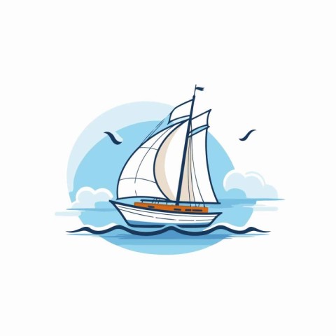 Sailing ship. Vector illustration of a sailboat in the sea.