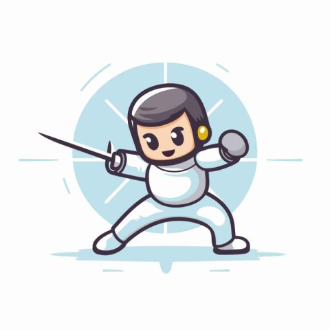 Fencing sport mascot vector illustration. Cartoon kung fu man wi