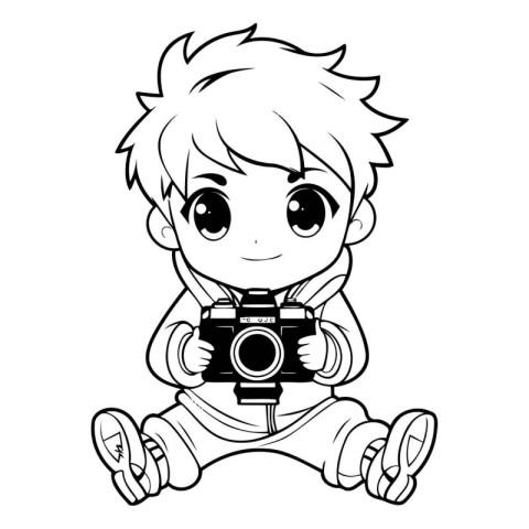 Cute little boy with a camera. Vector illustration for your desi