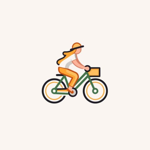 Woman riding a bike flat icon. Vector illustration of a woman ri