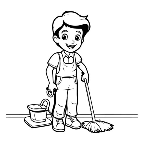 cute little boy cleaning house cartoon vector illustration graph