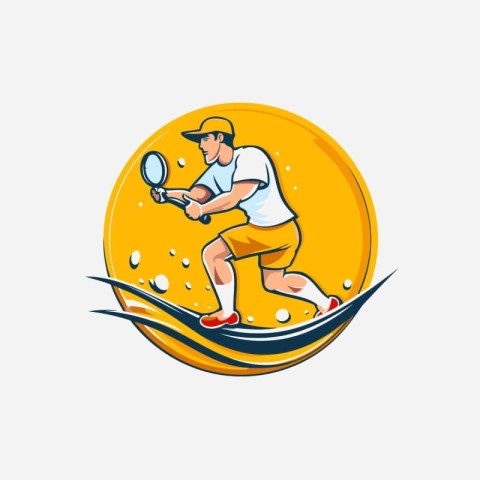 Tennis player with racket and ball. Vector illustration on white