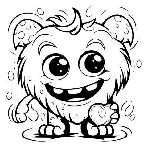 Black and White Cartoon Illustration of Cute Baby Bear Animal Ch