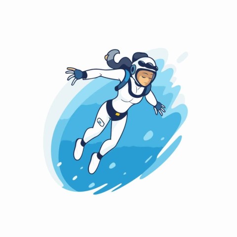 Diver in a diving suit jumping in the water. Vector illustration