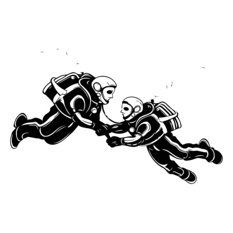 Two scuba divers running away from each other. Vector illustrati