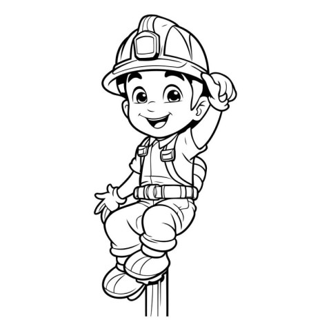 Coloring Page Outline Of a Little Fireman in His Twine