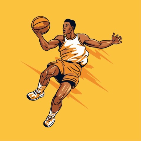 Basketball player jumping with ball. Vector illustration of bask