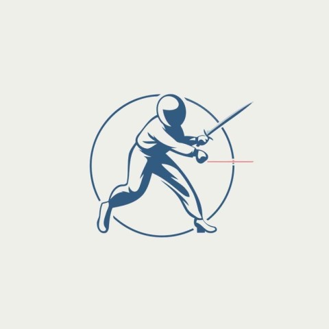 Fencing sport vector logo. Silhouette of fencing player with swo