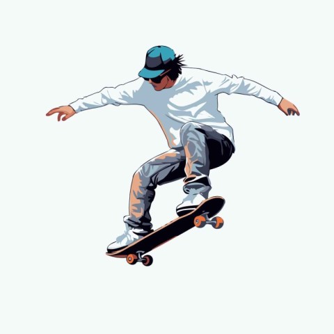 Vector illustration of a skateboarder in action. Isolated on whi