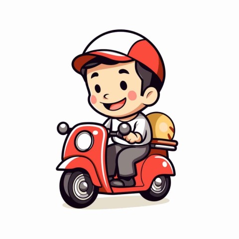 Cute little boy riding a scooter. Vector cartoon illustration.