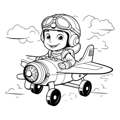 Coloring Page Outline Of Cartoon Aviator Boy Character Flying on