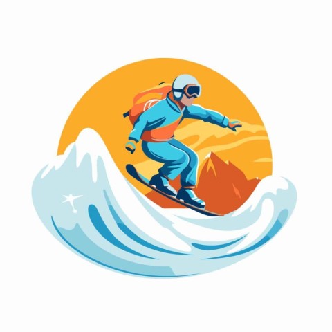 Snowboarder on the waves. Extreme winter sport. Vector illustrat