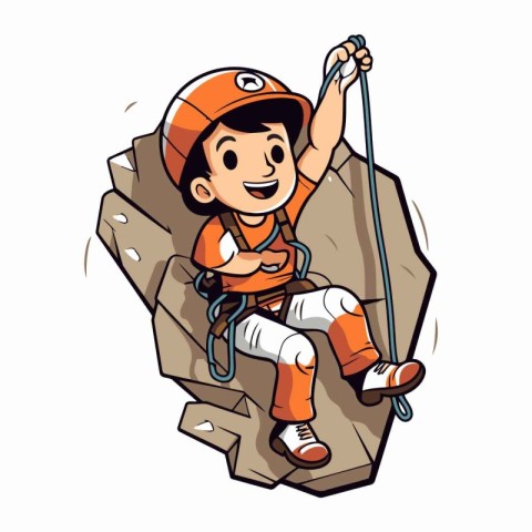 Illustration of a boy climbing on a cliff with an orange helmet