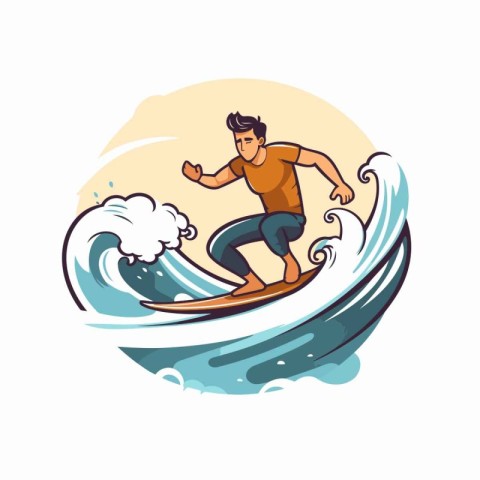 Surfer riding a wave. Vector illustration in a flat style.