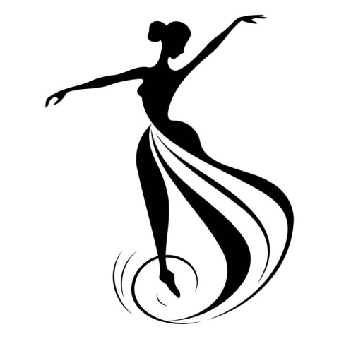 Black silhouette of ballerina on white background. Vector illust