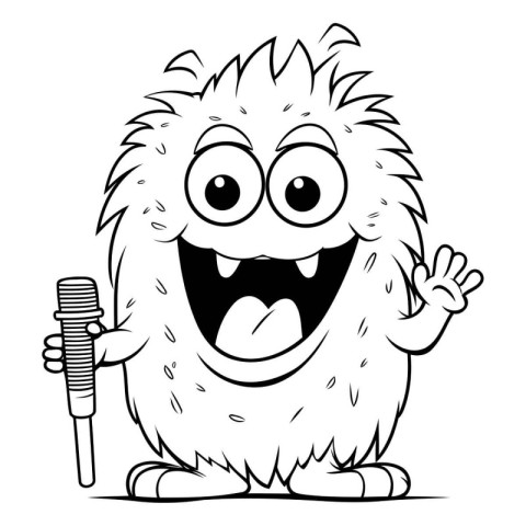 illustration of funny hedgehog singing with microphone on a whit