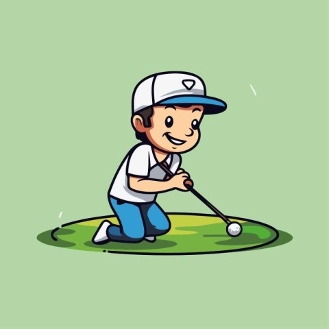 Cartoon golfer playing golf. Vector illustration of a golfer pla