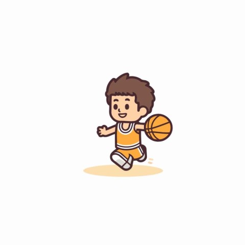 Boy playing basketball. Vector illustration in cartoon style on