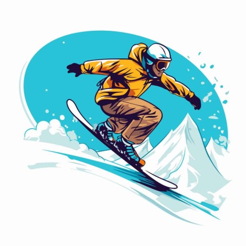 Snowboarder jumping in the mountains. Snowboarder vector illustr