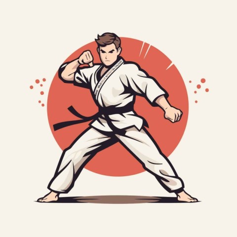 Taekwondo vector illustration. karate fighter in kimono.