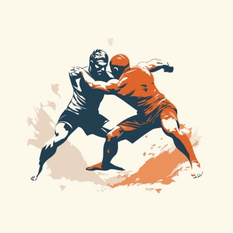 Rugby players action designed using grunge brush graphic vector.