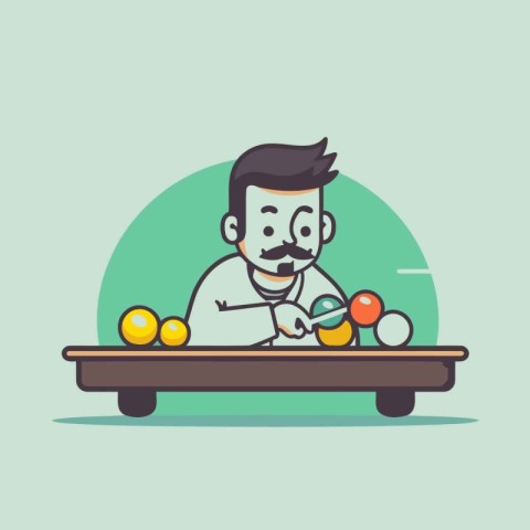 Man playing billiards. Vector illustration in flat cartoon style