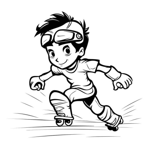 Cartoon boy skating on skates. Vector illustration ready for vin