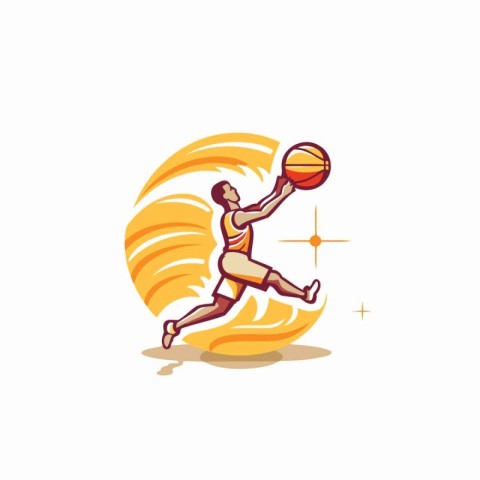 Basketball player with ball vector logo design template. Basketb