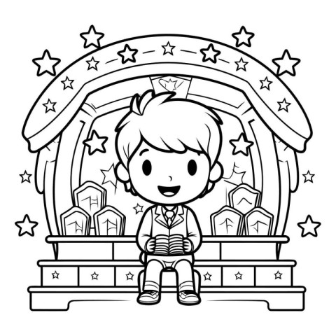 Boy reading a book in the library - Coloring book for adults