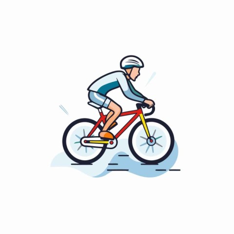 Cyclist in helmet riding bicycle. Flat style vector illustration