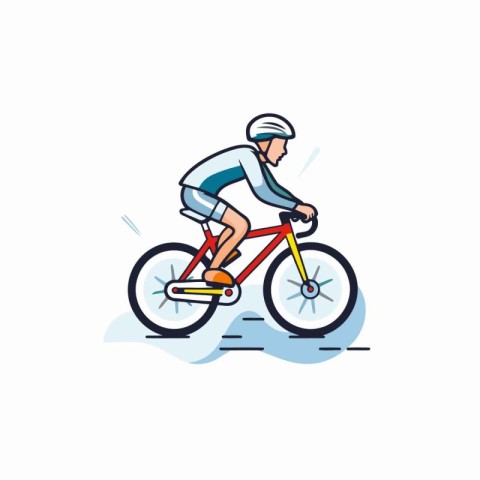 Cyclist in helmet riding bicycle. Flat style vector illustration