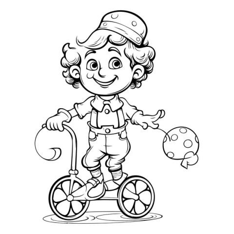 Coloring book for children - Boy on a tricycle with ball