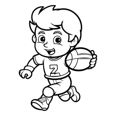 Cartoon Illustration of Kid Boy Playing Volleyball Coloring Book