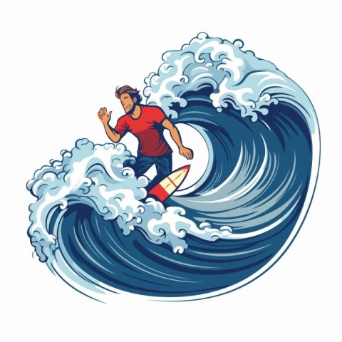 Surfer on the wave. Vector illustration of a man surfing on a wa