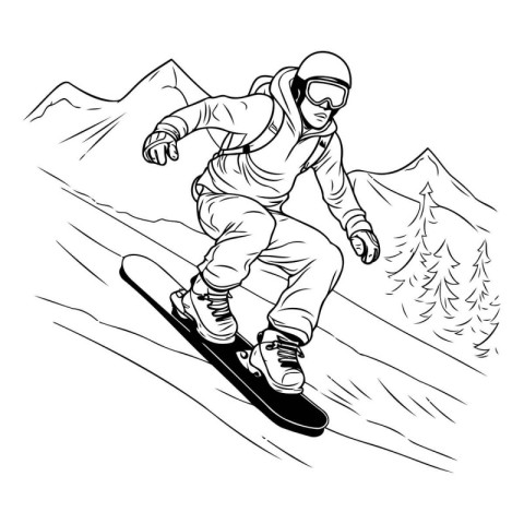 Snowboarder jumping in the mountains. sketch for your design. Ve