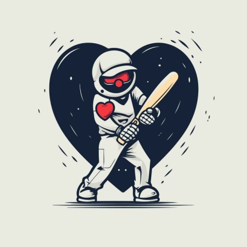 Batsman with baseball bat in the heart. Vector illustration.