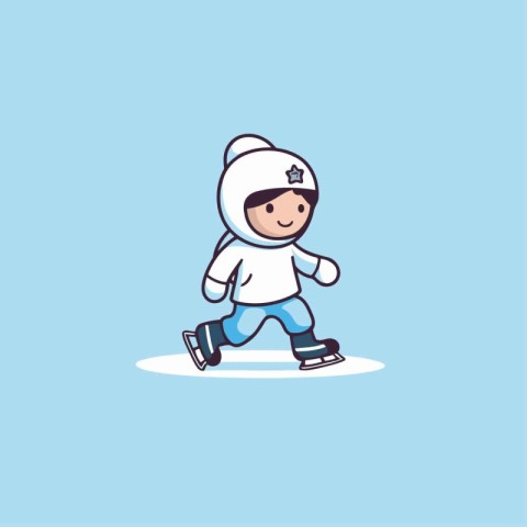 Cute little boy skating on ice. Vector illustration in cartoon s