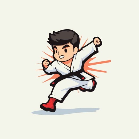 Taekwondo Vector Illustration. Cartoon karate man.