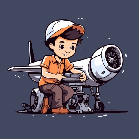 Airplane mechanic. Vector illustration of a cartoon airplane mec