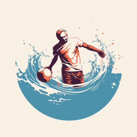 Vector illustration of a man playing football on a surfboard in