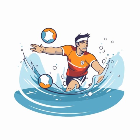 Soccer player with the ball in the water. Vector illustration.