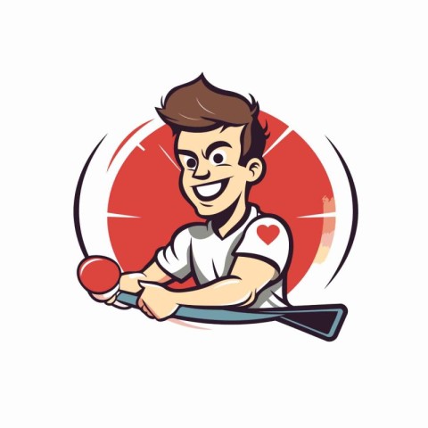 Sporty man playing table tennis. Vector illustration of a man pl