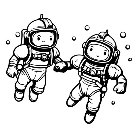 Astronaut and spaceman. Black and white vector illustration.