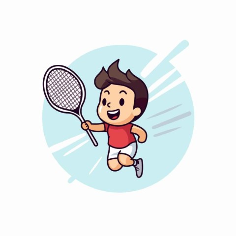 Boy playing tennis. Vector flat cartoon illustration isolated on