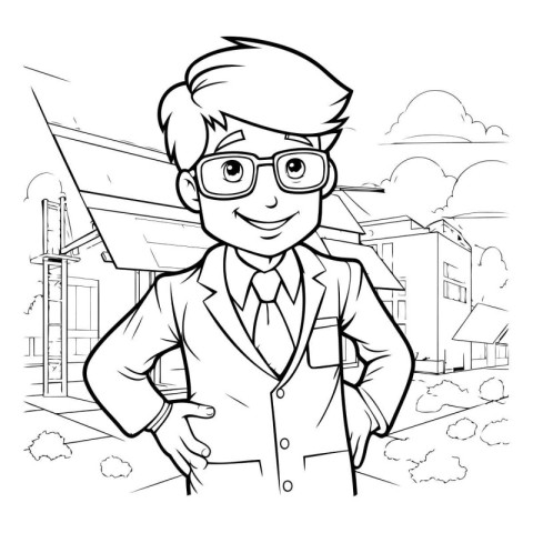 Black and White Cartoon Illustration of Young Businessman or Stu