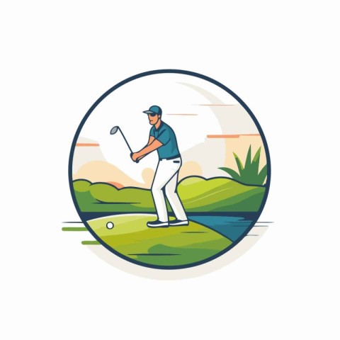 Golfer on the golf course. Vector illustration in flat style